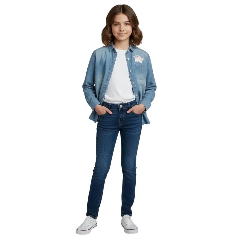 Abercrombie‎ Kids Denim Unicorn Ice Cream Embroidered Button-Up Shirt Girls' 13